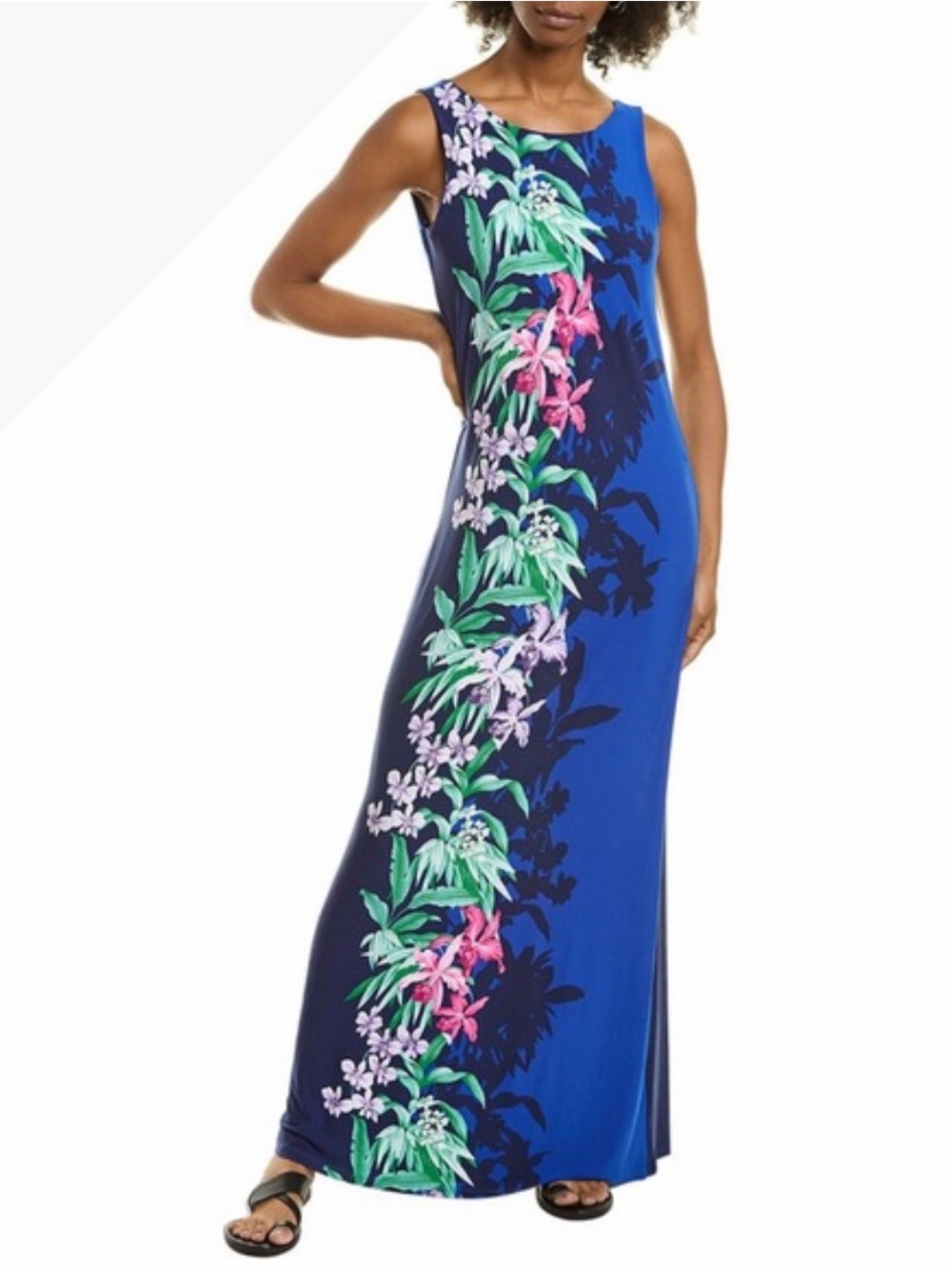 NWT Tommy Bahama Carmela Orchid Grove Maxi Dress L Island Navy UPF 30 New Womens